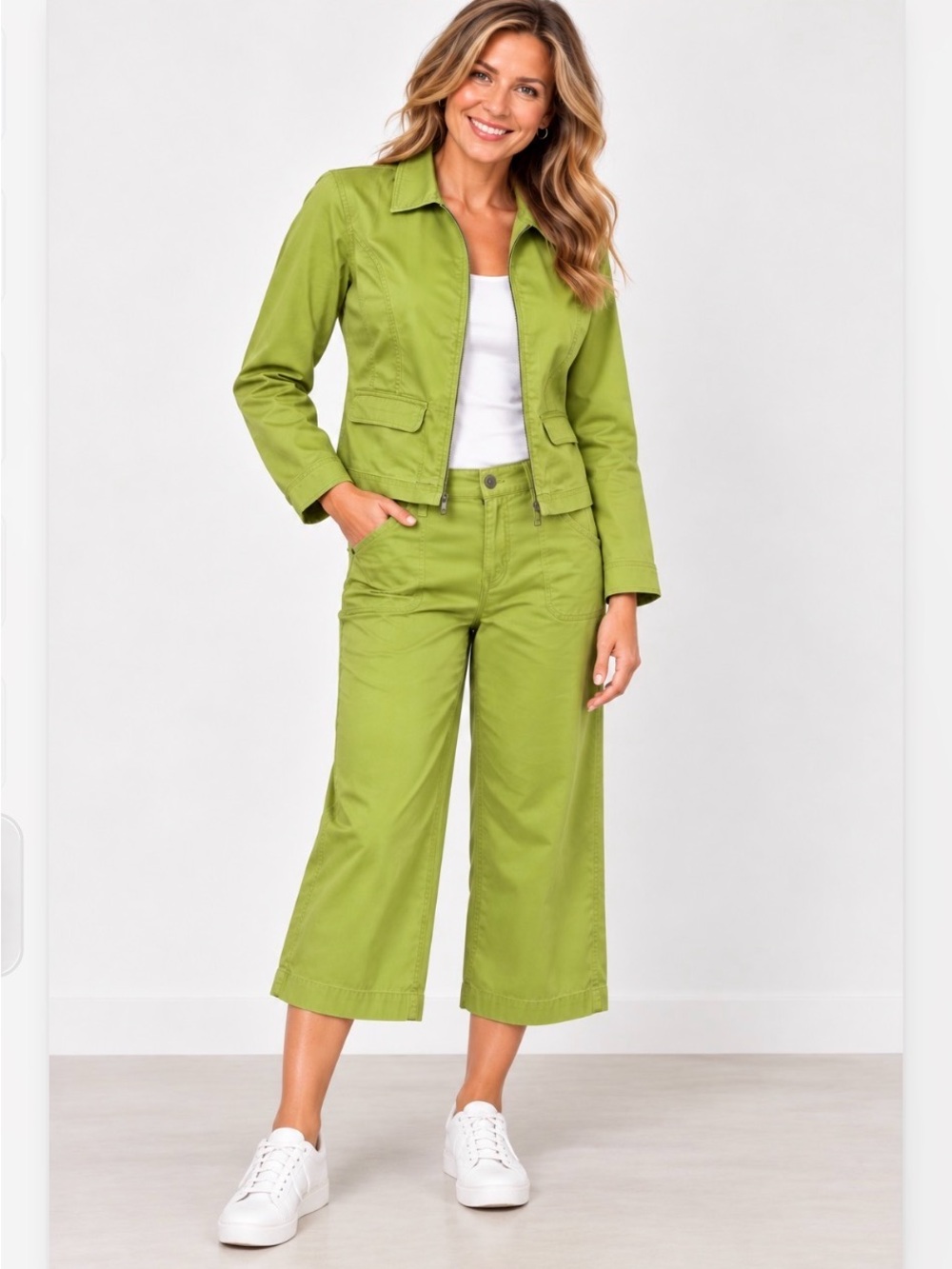 Chico's Chartreuse Wide-Leg Cropped Pants